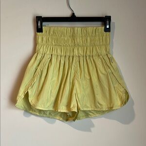 FP Movement by Free People Yellow Athletic Shorts with Smocked Waistband